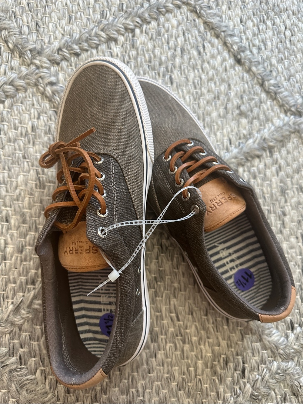 Sperry Brown Canvas Boat Shoes with White Laces